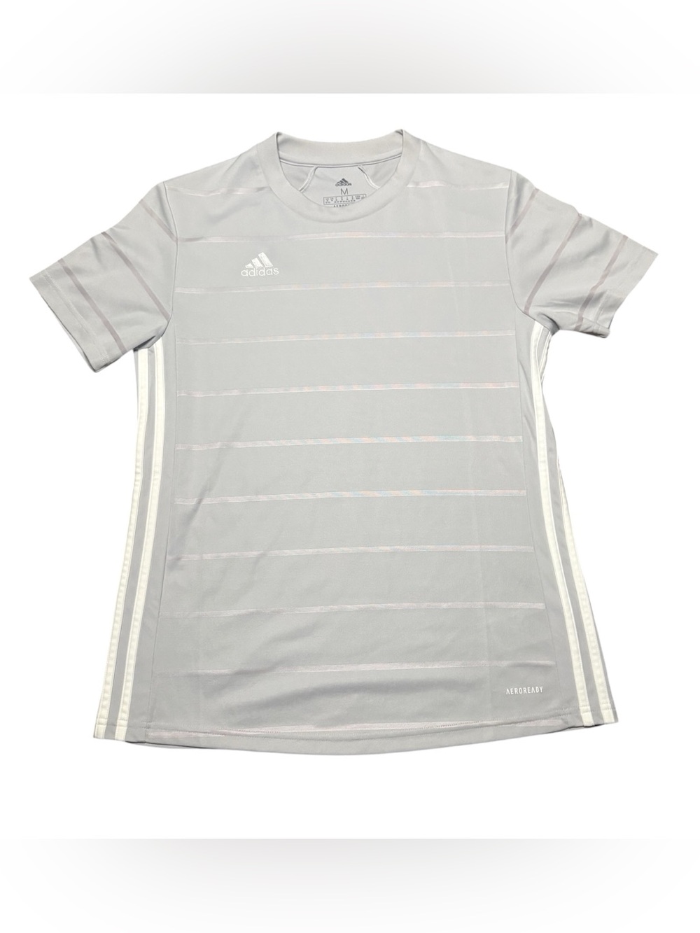 Adidas Men's M Aero Ready Gray w/ White Stripes Short Sleeve Shirt